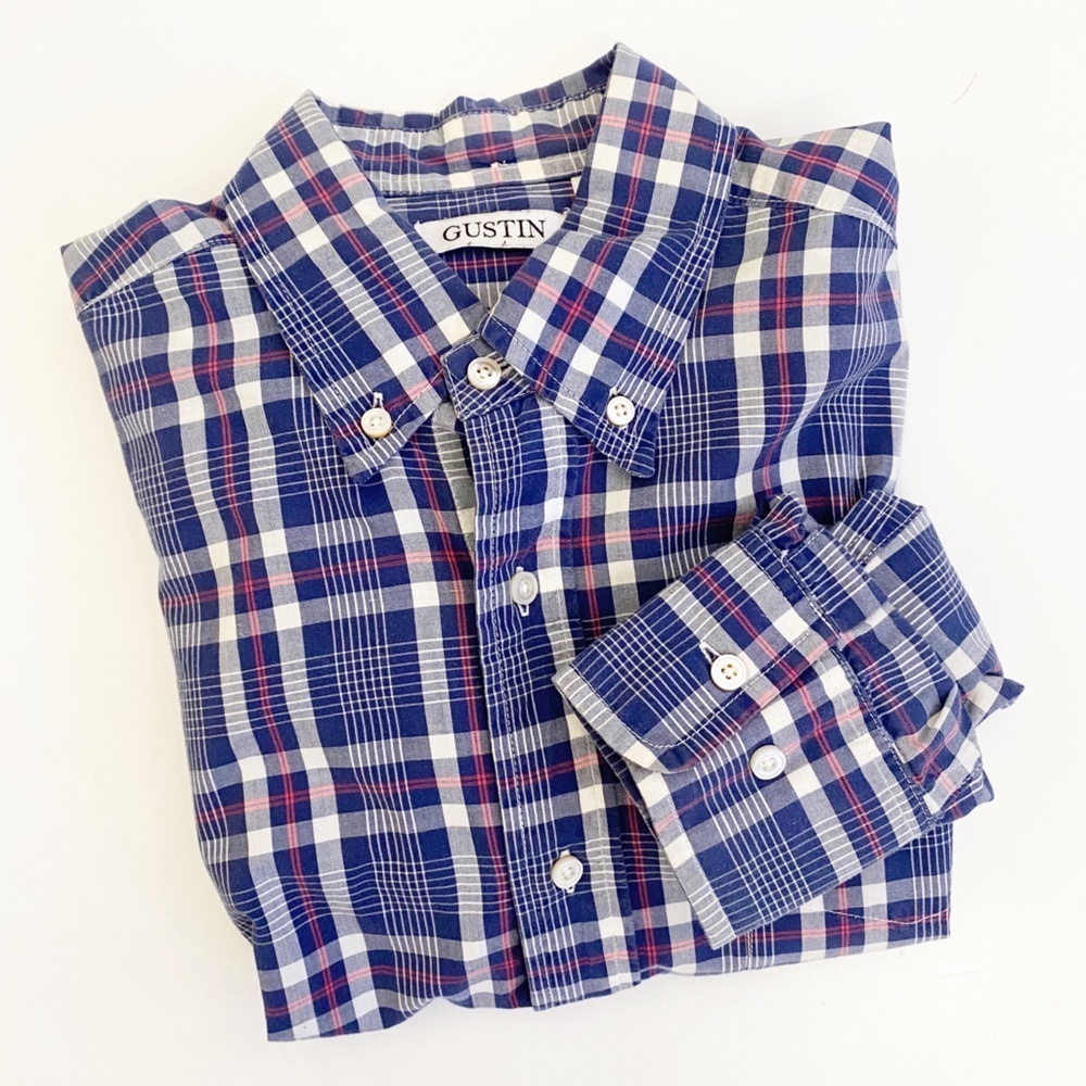 Gustin || Midnight‎ Plaid Button Down Blue Red Medium SL